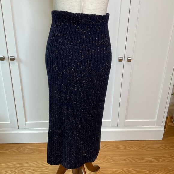 Rag & Bone Jubilee Merino Metallic Ribbed Knit Midi Skirt in Navy Size  S/P - Picture 5 of 12